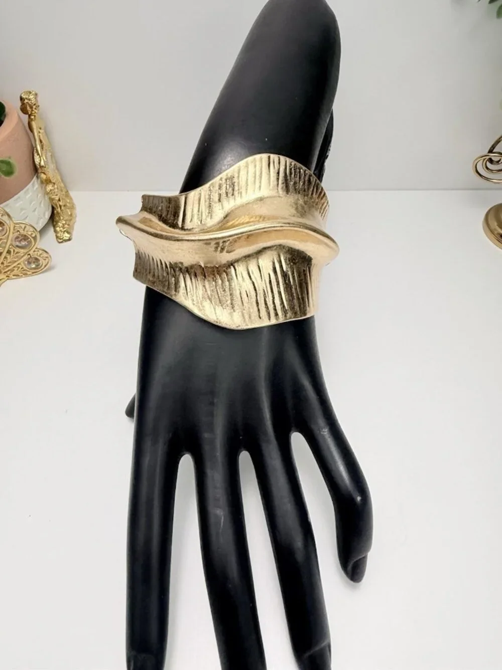 Zara Golden Sculptural Statement  Bracelet For Women Abstract Design - Picture 2 of 10